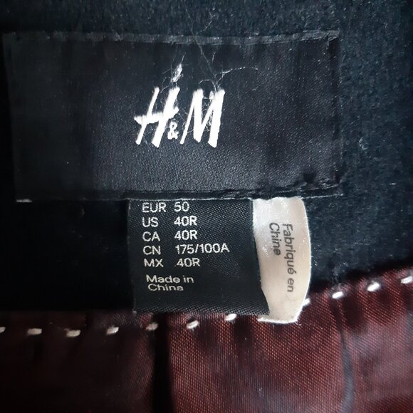 H&M 40R Black Double Breasted Wool Blend Men's Button Up Pea Coat - Picture 6 of 16